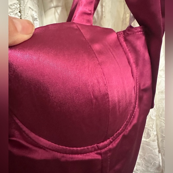 Lulu's Graceful Sophistication Magenta Pink Satin Bow Tie Straps Midi Dress M - Picture 12 of 12